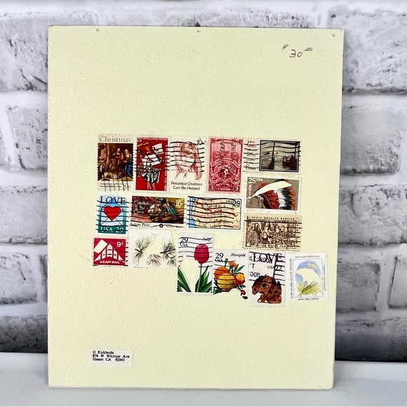 Vintage 90’s Gwen Kirkbride Local Artist Stamp Collage Art Matted 10x8 - Picture 5 of 9